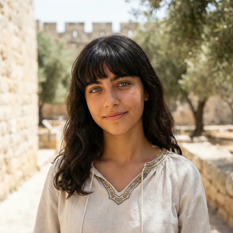 Serene Girl with Tanned Skin and Blue Eyes