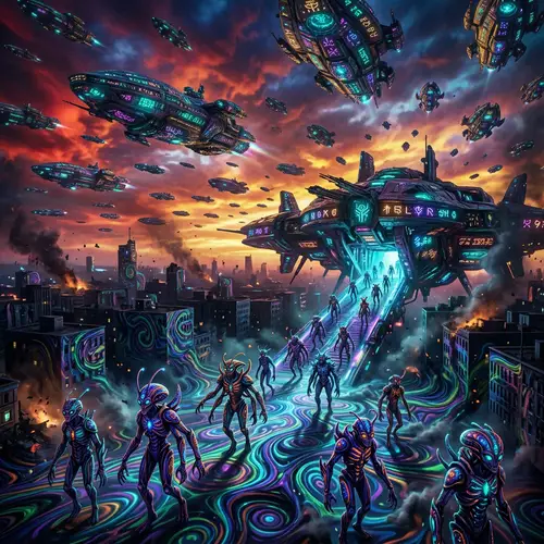 Epic Alien Invasion: Psychedelic Extraterrestrial Encounter