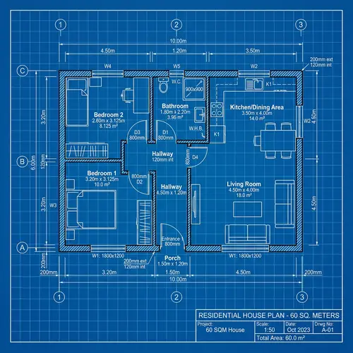 60 Sq M House Blueprint - Detailed Plan & Layout