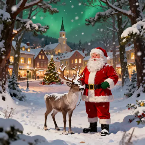 Christmas Scene with Santa & Reindeer Decoration