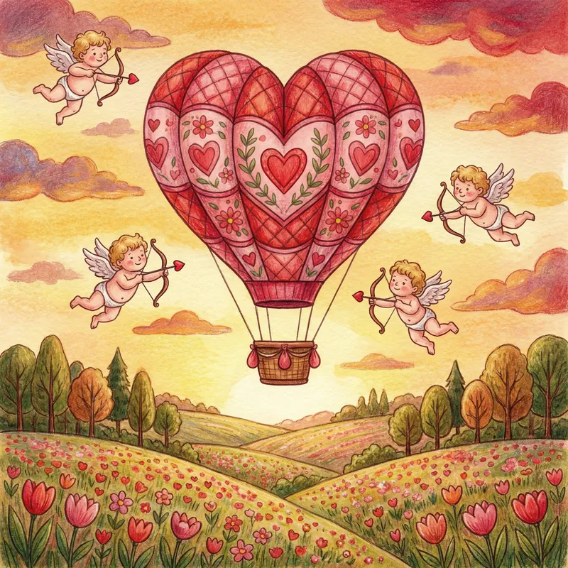 Valentine's Day Heart Hot Air Balloon Clipart