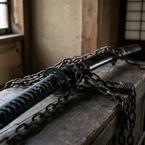 Katana Sword Entwined in Intricate Iron Chains