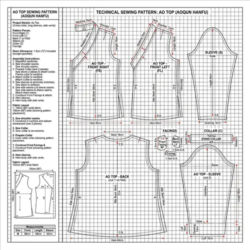 Technical Sewing Pattern for Aoqun Hanfu Set