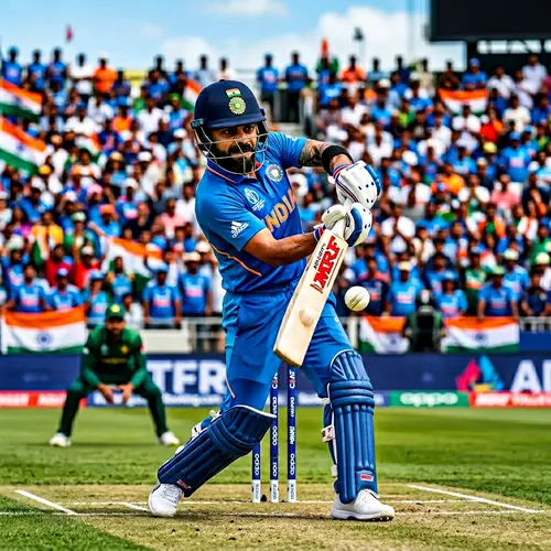 Powerful South Asian Cricket Player in Blue Jersey Batting