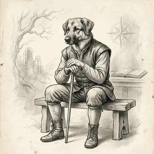 Symbolic Dog Face and Man Body Drawing