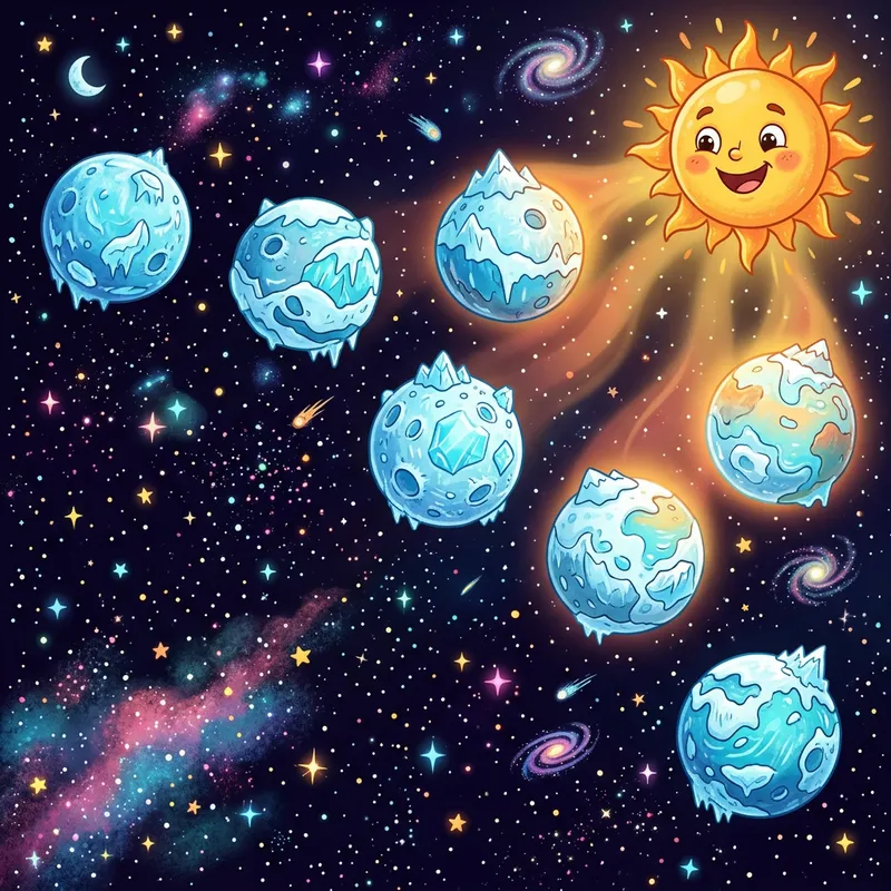 Cartoon Sun Thaws Frozen Planets: A Bright Transformation