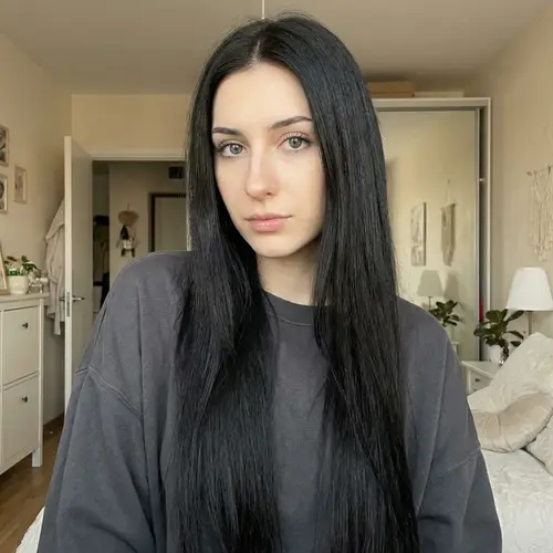 19-Year-Old Girl with Long Black Hair | Plain Sweatshirt