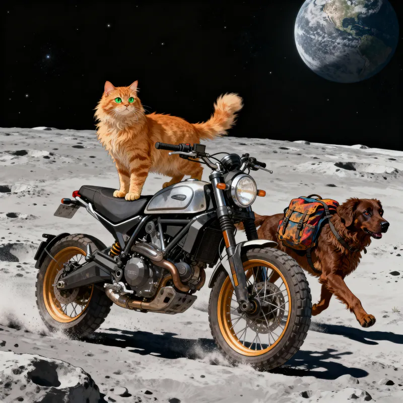 Whimsical Ginger Cat and Kelpie Adventure Scene