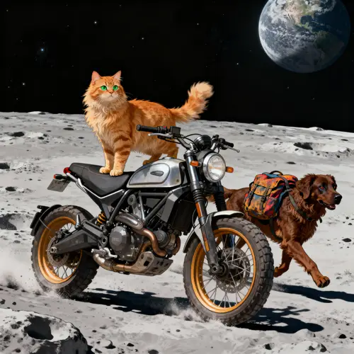 Whimsical Ginger Cat and Kelpie Adventure Scene