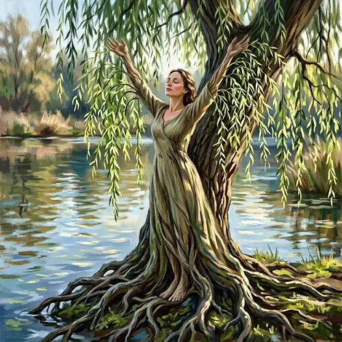 Woman Merges into Majestic Weeping Willow Tree | Ethereal Beauty