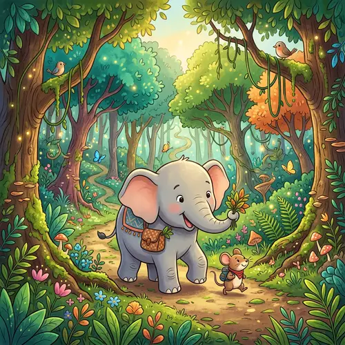 Whimsical Elephant and Mouse Adventure in the Forest