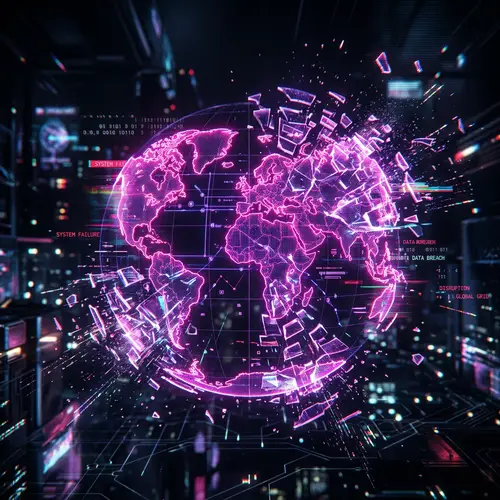 Futuristic Digital World Map: Cyberpunk Glitch Effects
