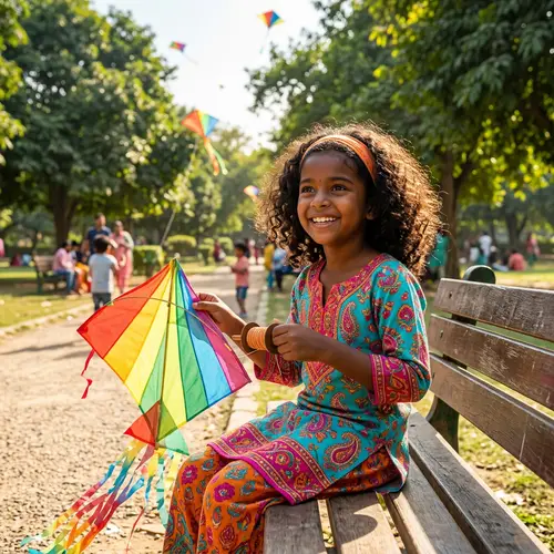 Dark Skin Indian Girl with Curly Hair | Lush Park Setting