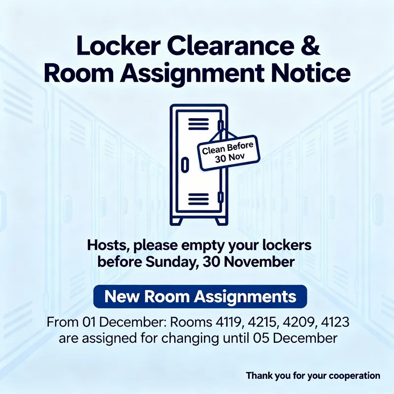 Empty Your Locker by November 30 - Room Assignments