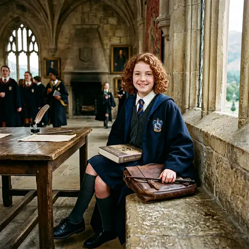 Caucasian Girl with Bob and Green Eyes at Hogwarts