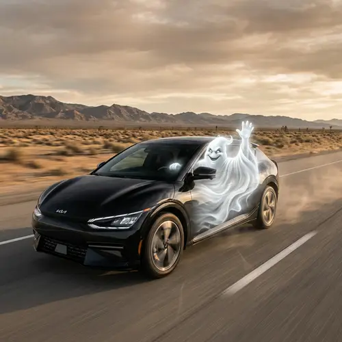 Sleek Black KIA EV6 Speeding Down Deserted Highway