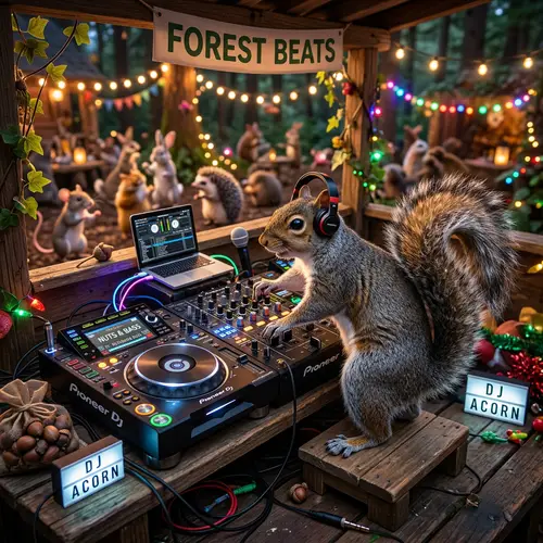 Squirrel DJ: Fun Image of a DJ Deck Performance