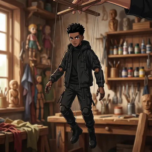 Anime Puppet of a Black Guy in All Black