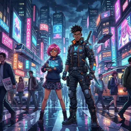Exciting Anime Adventure in a Futuristic Cityscape