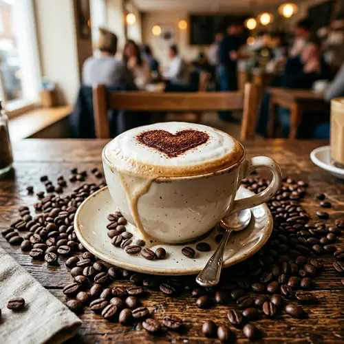 Delicious Cappuccino Cup with Froth and Heart Shape on Saucer