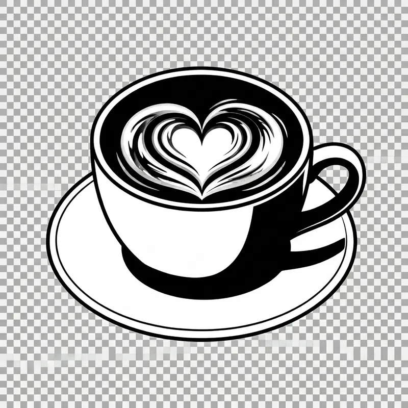 Coffee Cup with Heart Design - Black and White Latte Art Image Coffee Cup with Heart Design - Black and White Latte Art Image