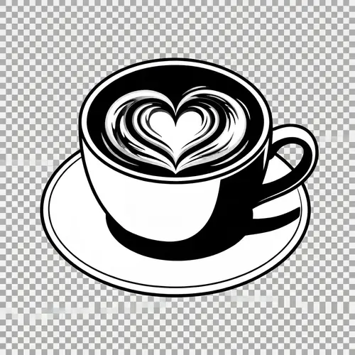 Black and White Coffee Cup with Heart Design - Latte Art Vector Image