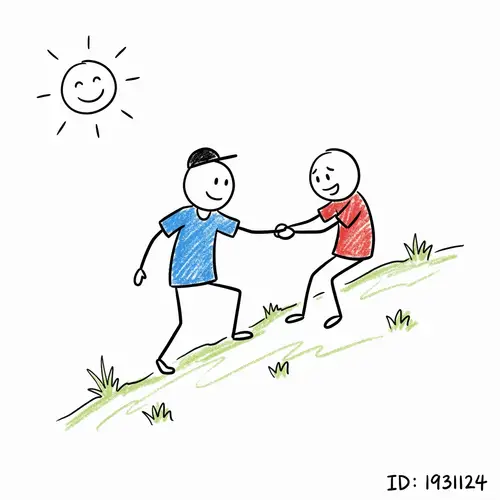 Stick Man Helping Others - Cartoon Illustration