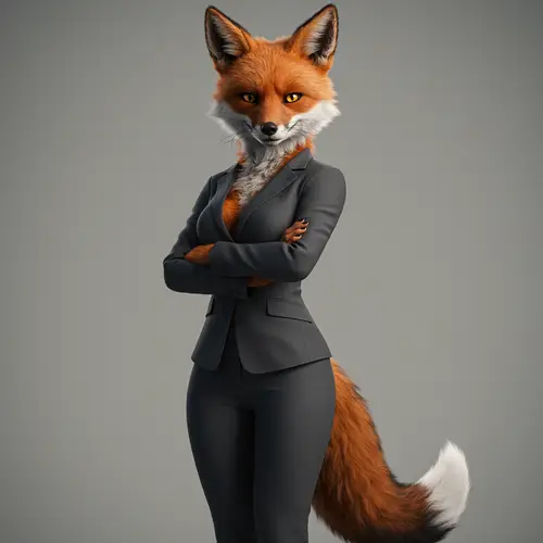 Red and Black Female Fox in Form-Fitting Suit