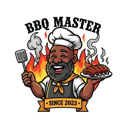 BBQ Cook Logo: Cartoon Gray Bearded Blackman
