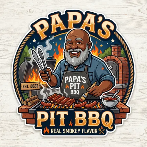 BBQ Cook Logo: Cartoon Gray Bearded Blackman