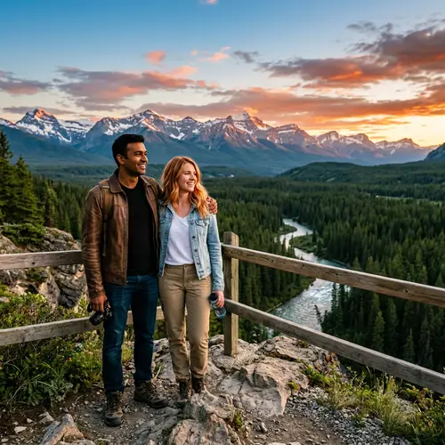Scenic Nature View: Couple Enjoying Spectacular Mountain Sunset