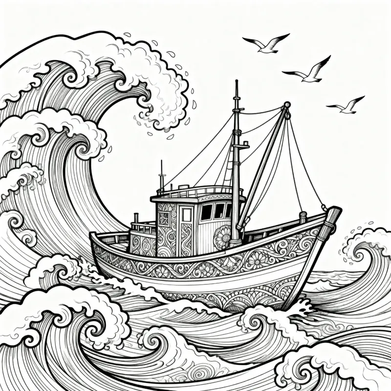 Traditional Fishing Boat Coloring Page Traditional Fishing Boat Coloring Page