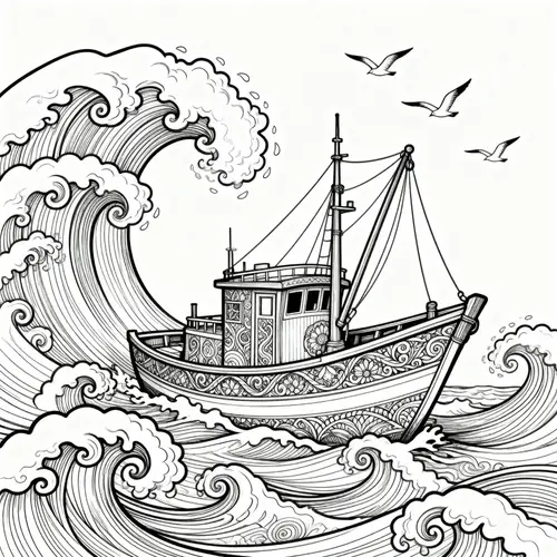 Traditional Fishing Boat Coloring Page