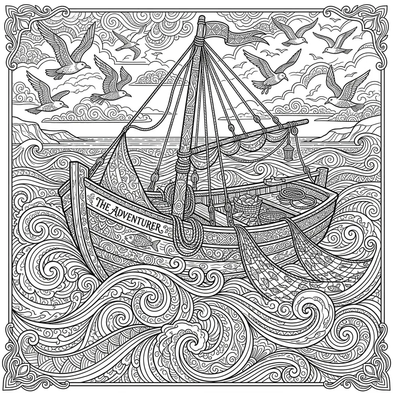 Traditional Fishing Boat Coloring Page