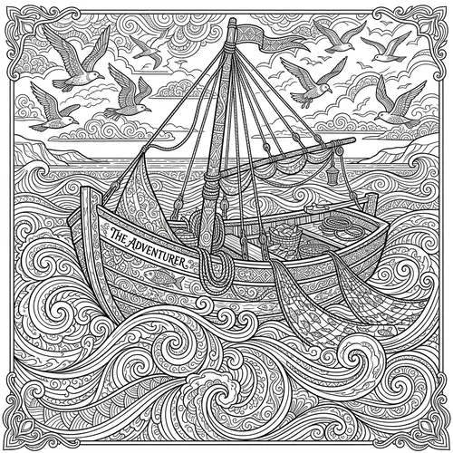 Traditional Fishing Boat Coloring Page