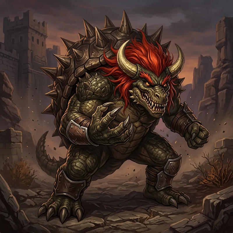 Bowser: Intimidating Reptilian Creature in Battle-Ready Pose