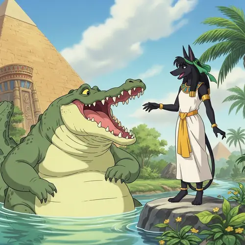 Giant Green Crocodile & Anubis: A 90s Cartoon Adventure