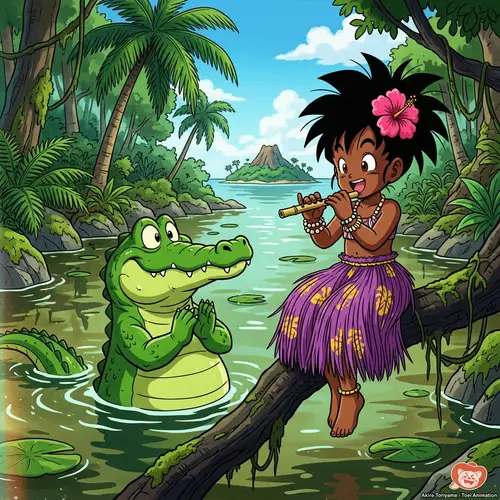 Friendly Crocodile and Anime Islander Girl Adventure