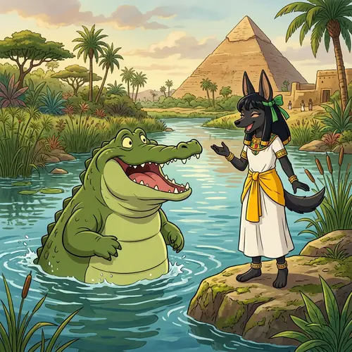 Giant Green Crocodile & Anubis: A 90s Cartoon Adventure
