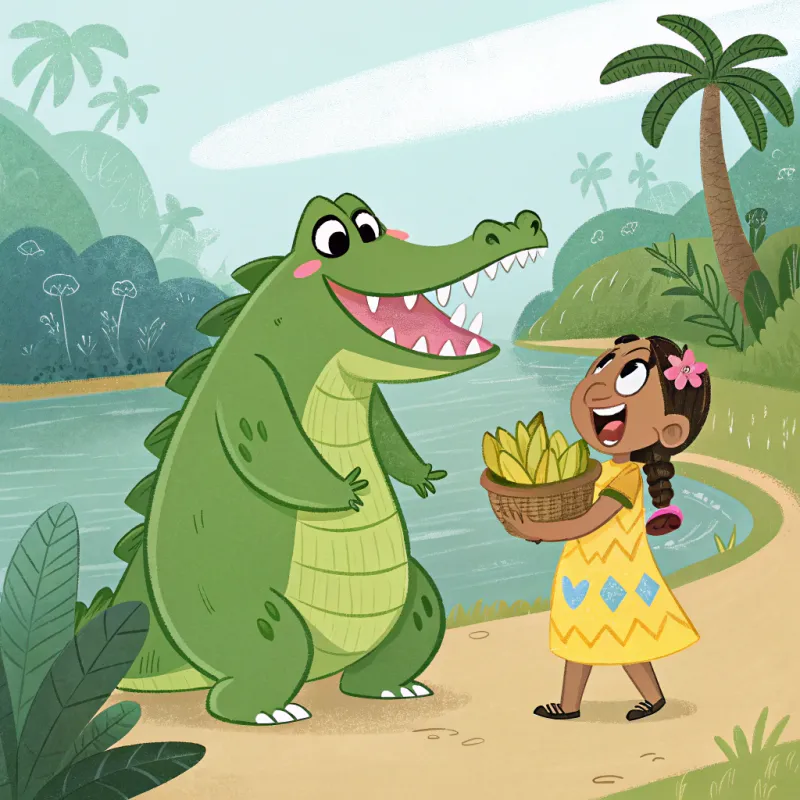 Giant Kawaii Crocodile and Tahitian Girl Adventure