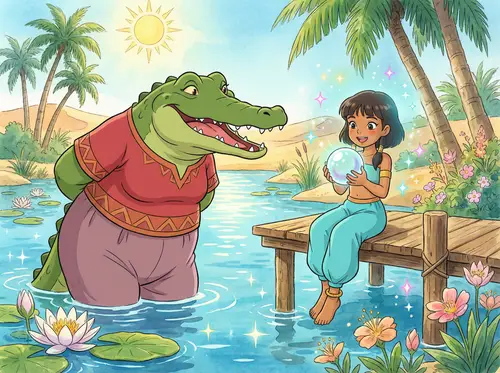 Bewitching Green Crocodile & Anime Girl in Oasis
