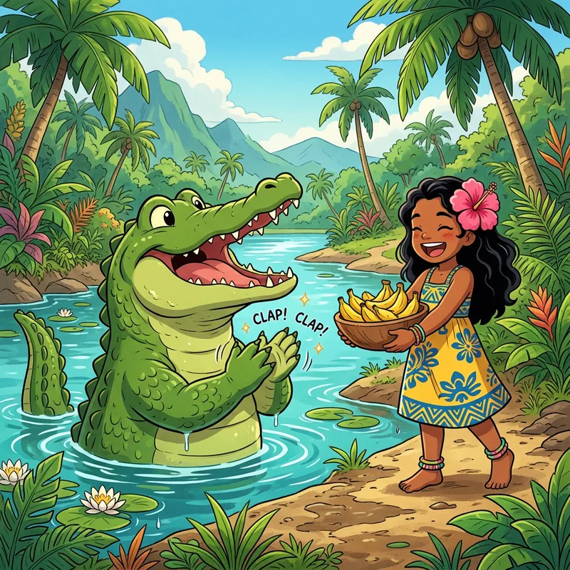 Kawaii Crocodile & Tahitian Girl Anime Art Kawaii Crocodile & Tahitian Girl Anime Art