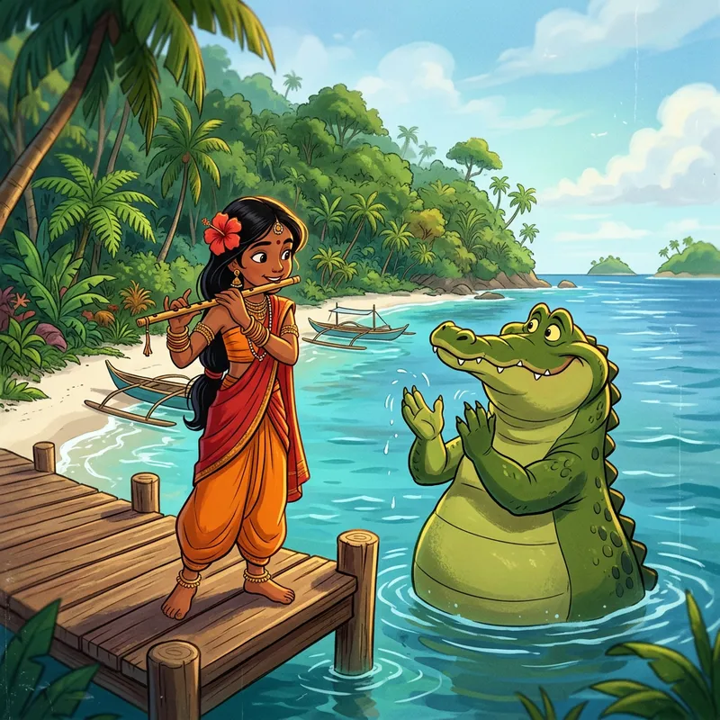 Tropical Jungle Adventure: Girl & Friendly Crocodile Tropical Jungle Adventure: Girl & Friendly Crocodile