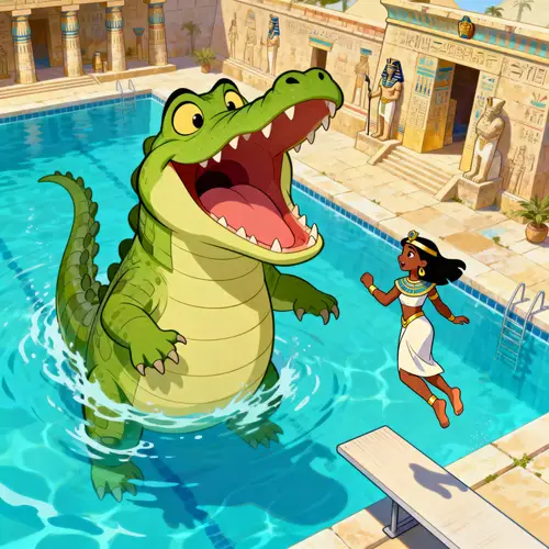 Funny Green Crocodile in Disney Cartoon Style