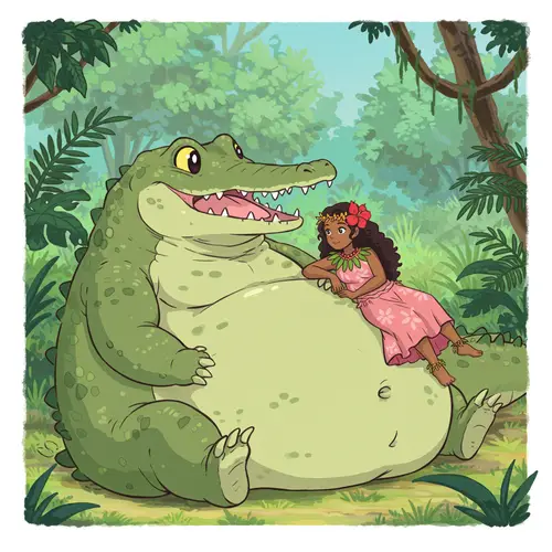 Kawaii Crocodile & Maya Woman - Ghibli Inspired Art