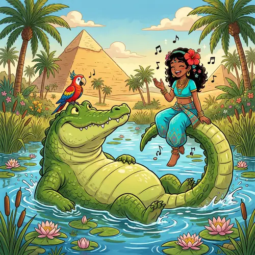 Giant Green Crocodile and Arabian Girl Adventure