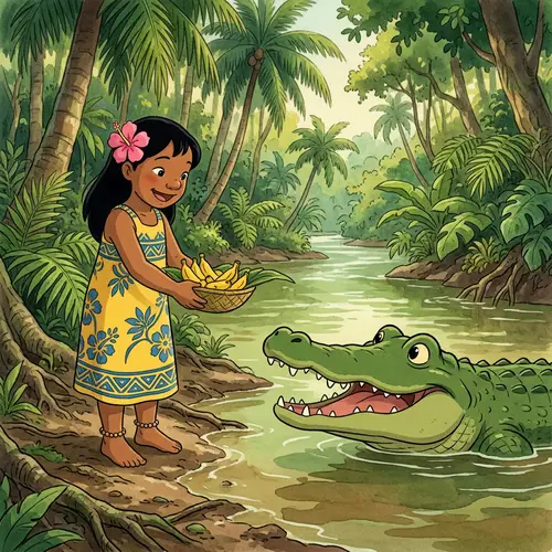Giant Kawaii Crocodile and Tahitian Girl Adventure