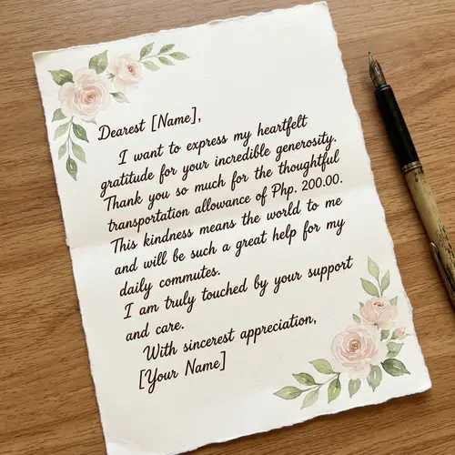 Heartfelt Thank You Note for Generous Transportation Allowance | Php. 200.00