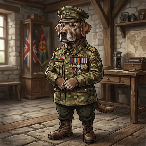 Canine Military Uniform - Medium-sized Brown Dog Character Illustration