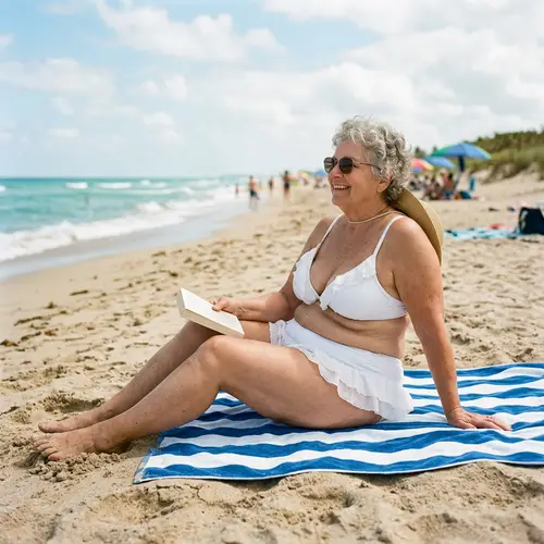 Bbw Granny in White Bikini at the Beach